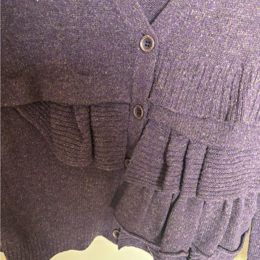 Moth Deep Purple Ruffle-Trim V-Neck Cardigan - Picture 2 of 3